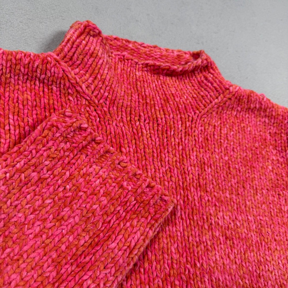 NY&CO New York & Company Pink Orange Chenille Mock Neck Chunky Knit Sweater XL